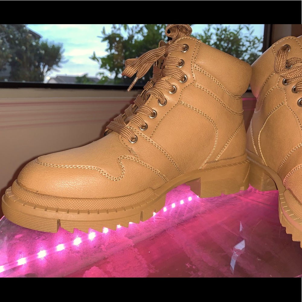 Coffee brown combat boots